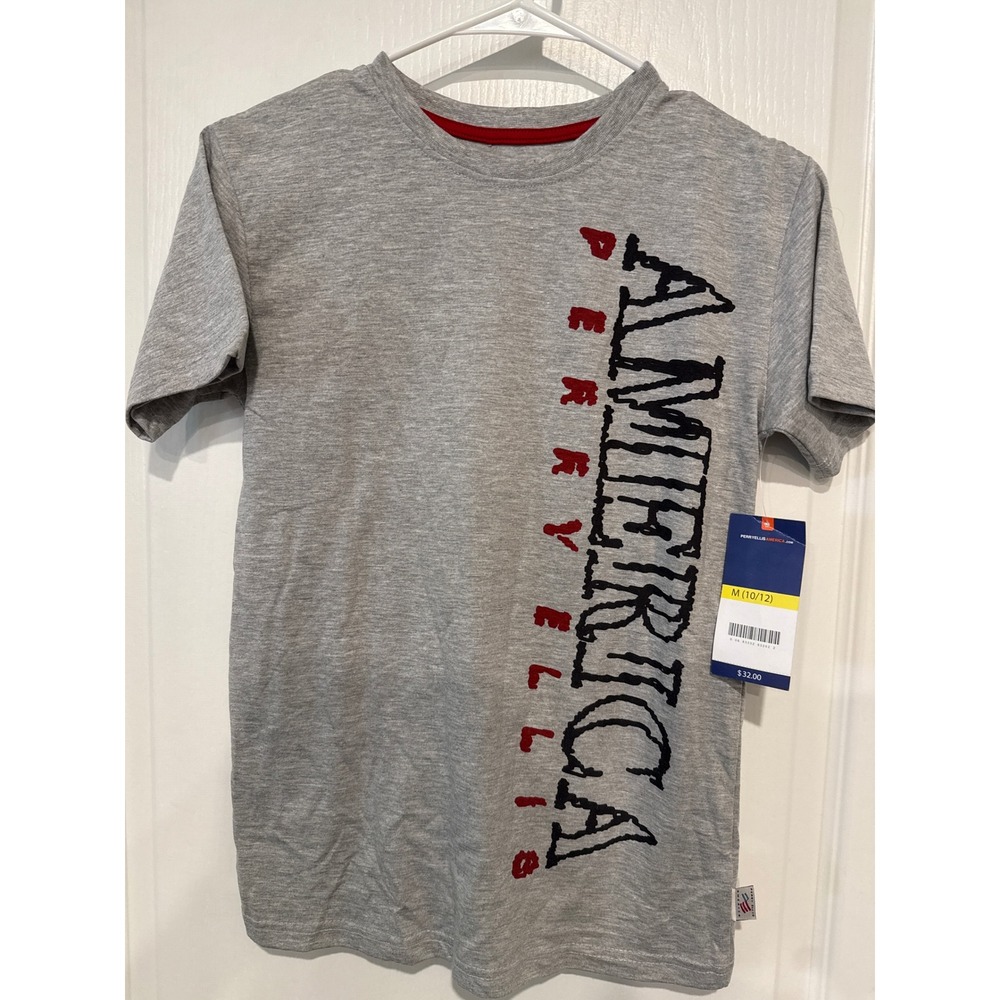 Perry Ellis America Boys Heather Grey Vertical Graphic T-Shirt Size M 10/12 NWT